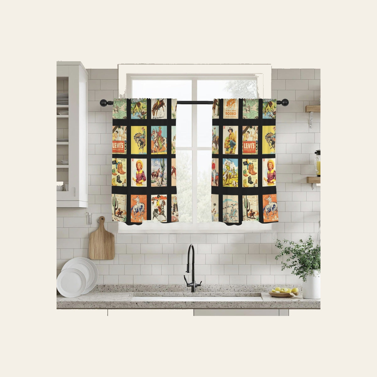 Baha Ranch Vintage Western Collage Window Curtains 28"x40" (2-Piece)Made in America by Baha Ranch Western Wear
