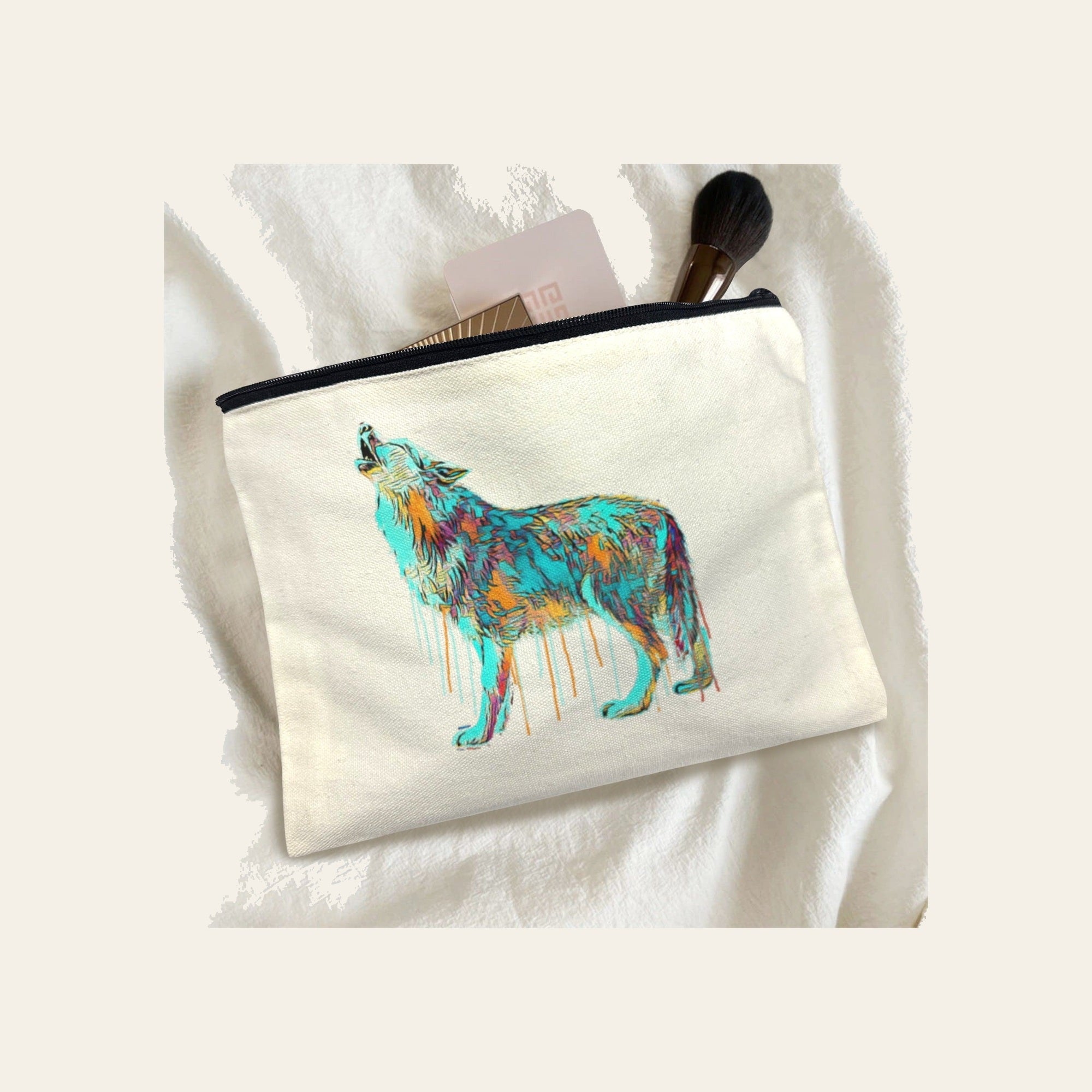 Baha Ranch Watercolor Wolf Cosmetic Bag Pack of 5 Made in America by Baha Ranch Western Wear