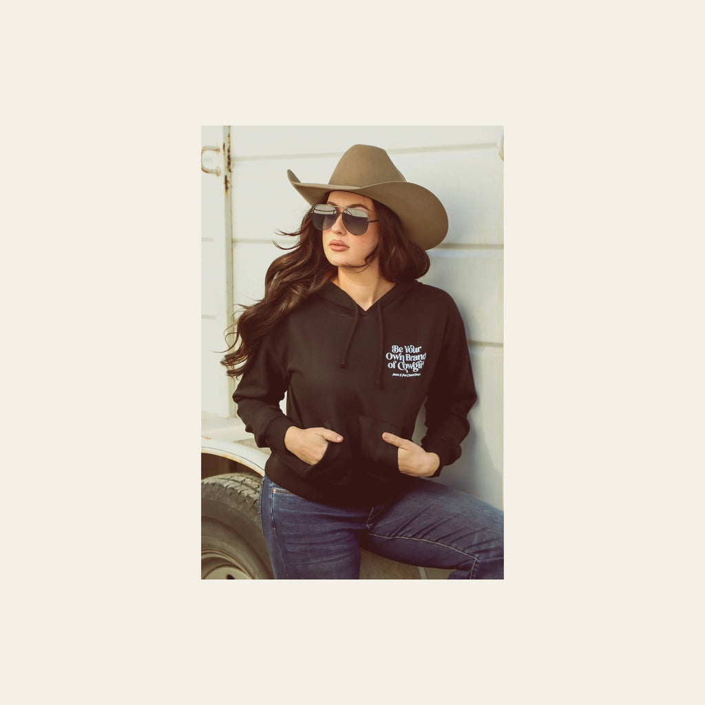 Be Your Own Brand Of Cowgirl Cropped Hoodie on a warm cream background