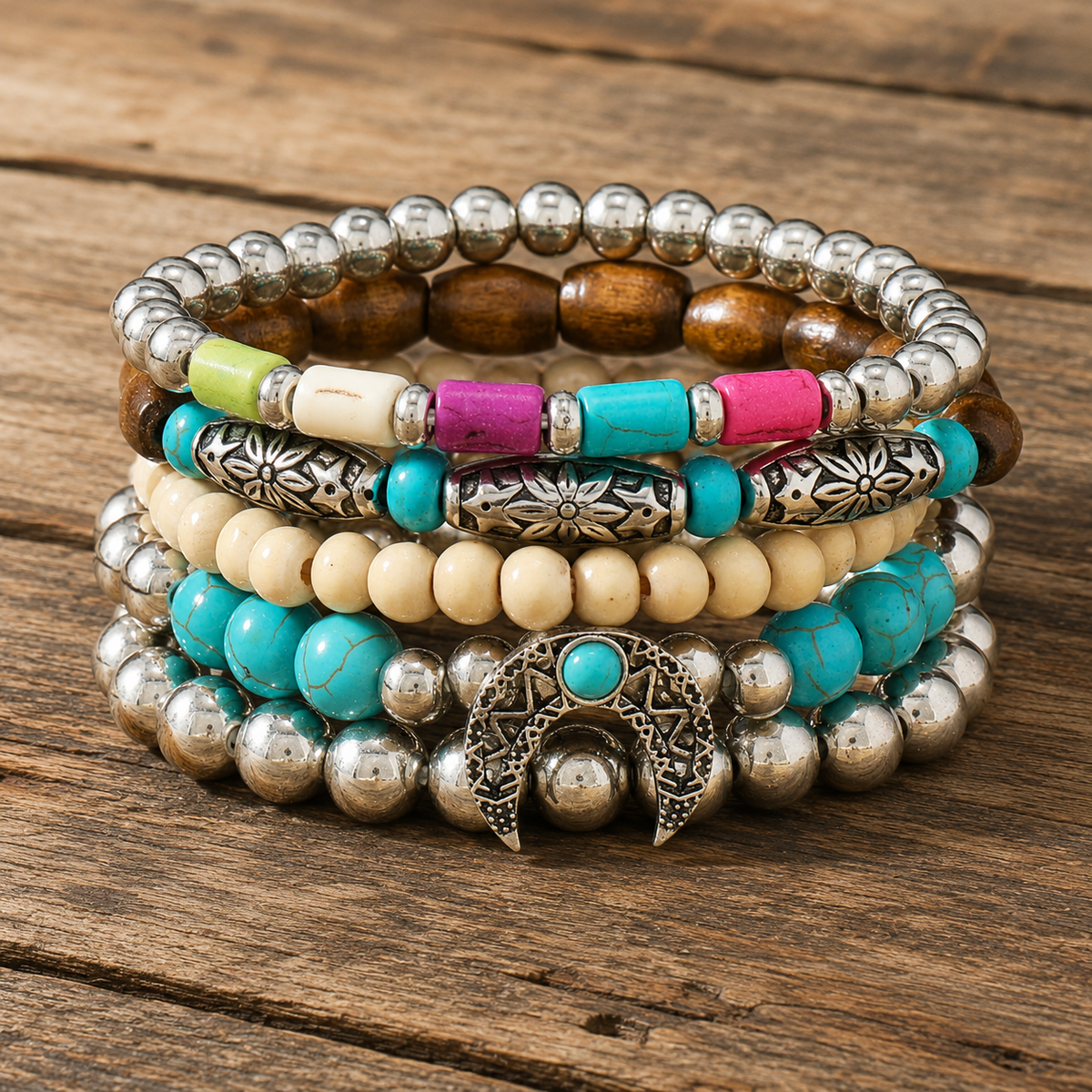 Southwest Crescent Bracelet Stack