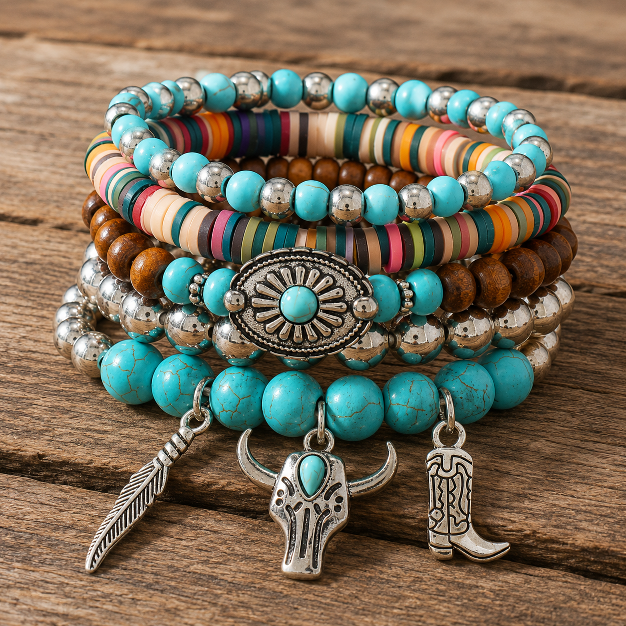 Cowgirl Charm Fashion Turquoise Bracelet Stack