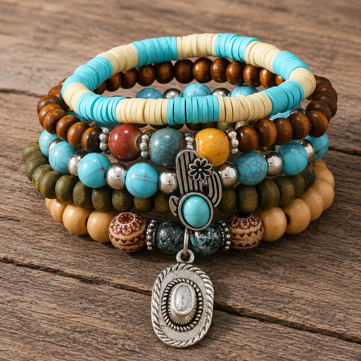Cactus Fashion Turquoise Bracelet Stack