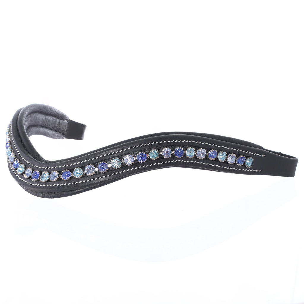 ExionPro Elegant Deep Curved Soft Padded Sapphire, Aqua Marine, Light Sapphire Colored Crystal Browband by Bridles & Reins