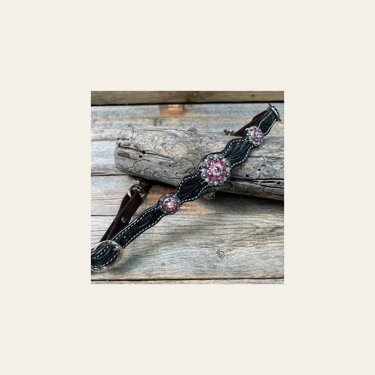 Black Floral Wither Strap #WS109 on a warm cream background