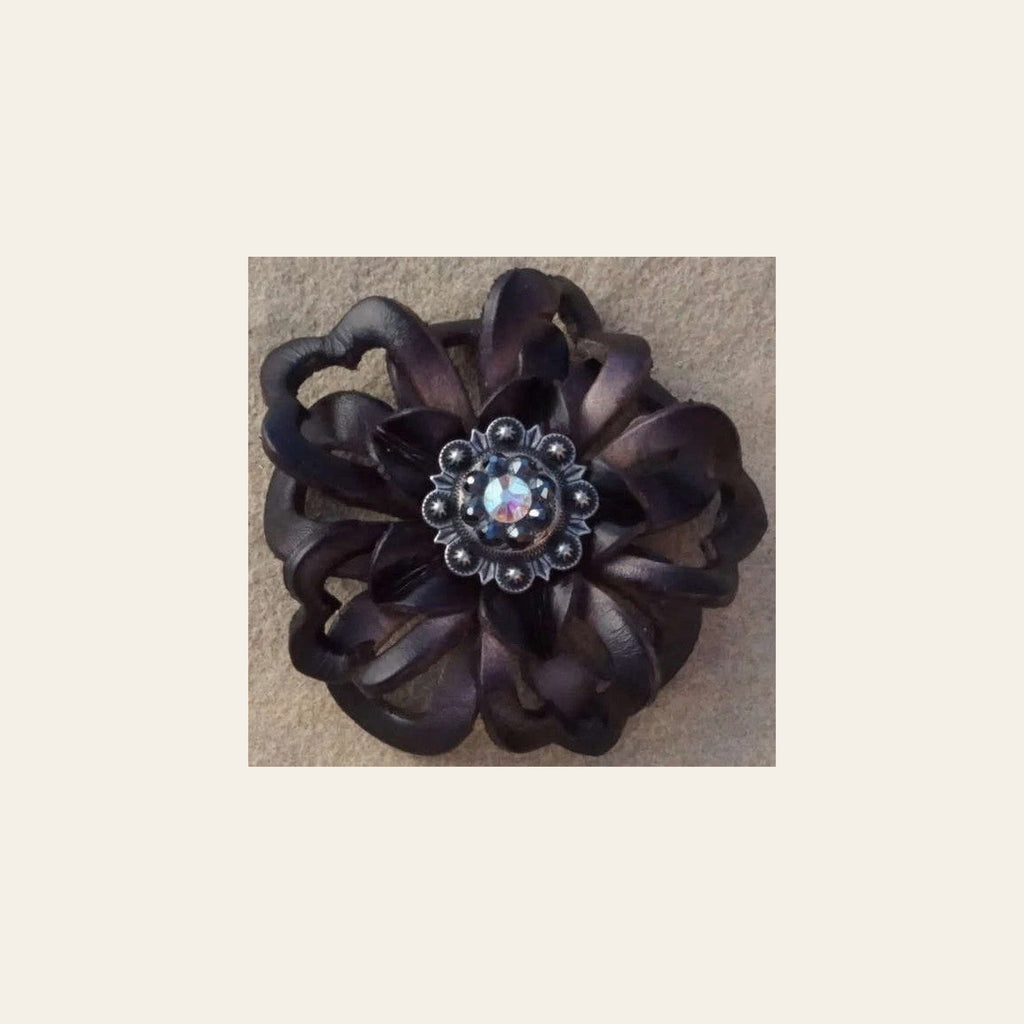 Black Lotus Flower With Antique Silver Jet and AB 1" Concho on a warm cream background