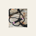 Black and Neon Pink Mule Tape Halter - #MT120 on a warm cream background