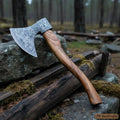 Nordic Damascus Camp Hatchet with Ergonomic Curved Hardwood Handle