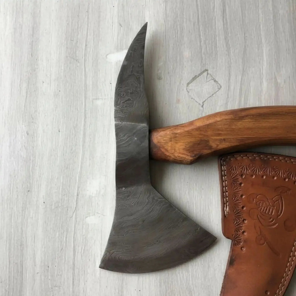 Damascus Bearded Spike Tomahawk with Forged Spike Poll
