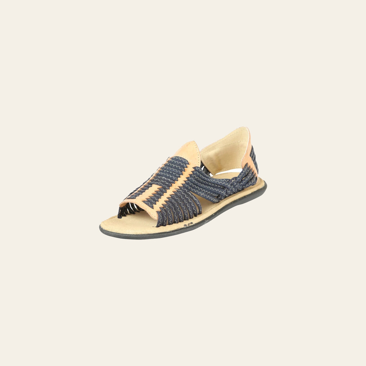 Mexican Artisanal Sandals Leather Tan/Blue 604015 on a warm cream background