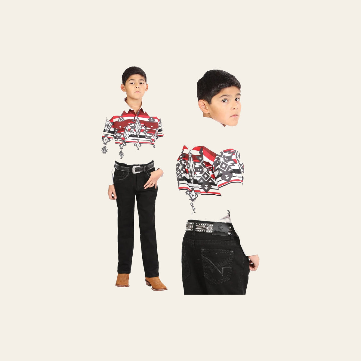 Boys Centenario Premium Bootcut Jeans - Black Denim 45913 on a warm cream background