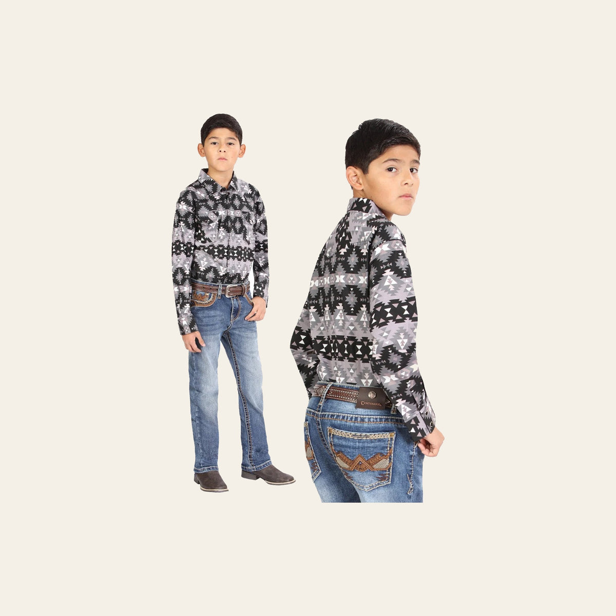 Boys Centenario Premium Bootcut Jeans - Blue Denim 45912 on a warm cream background
