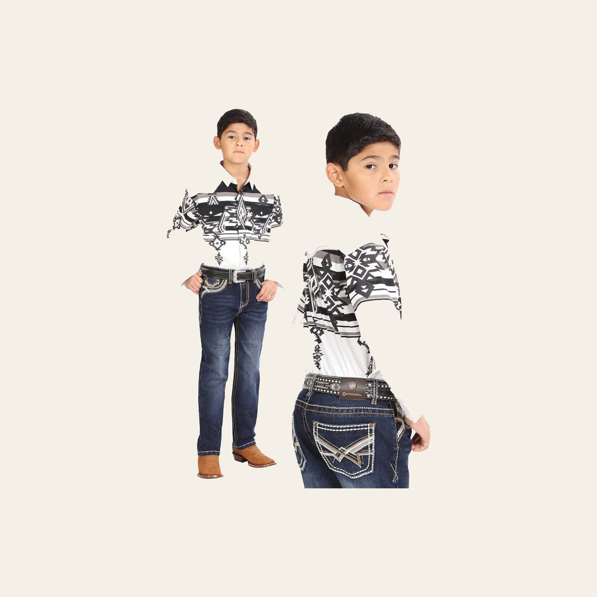 Boys Centenario Premium Bootcut Jeans - Dark Blue Denim 45914 on a warm cream background