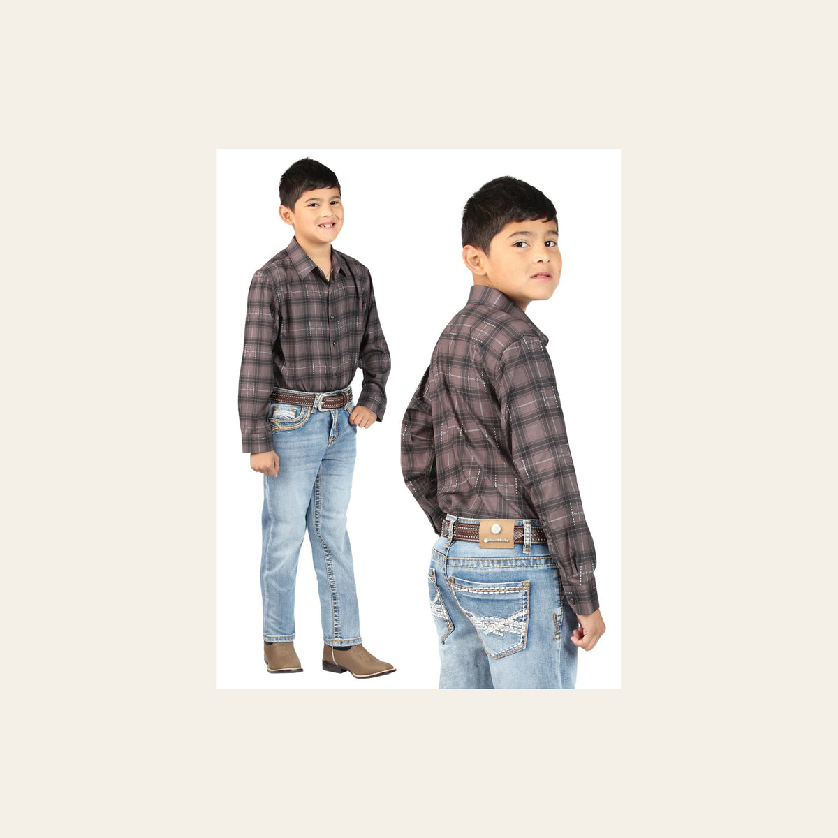 Boys Centenario Premium Bootcut Jeans - Light Blue Denim 45547 on a warm cream background
