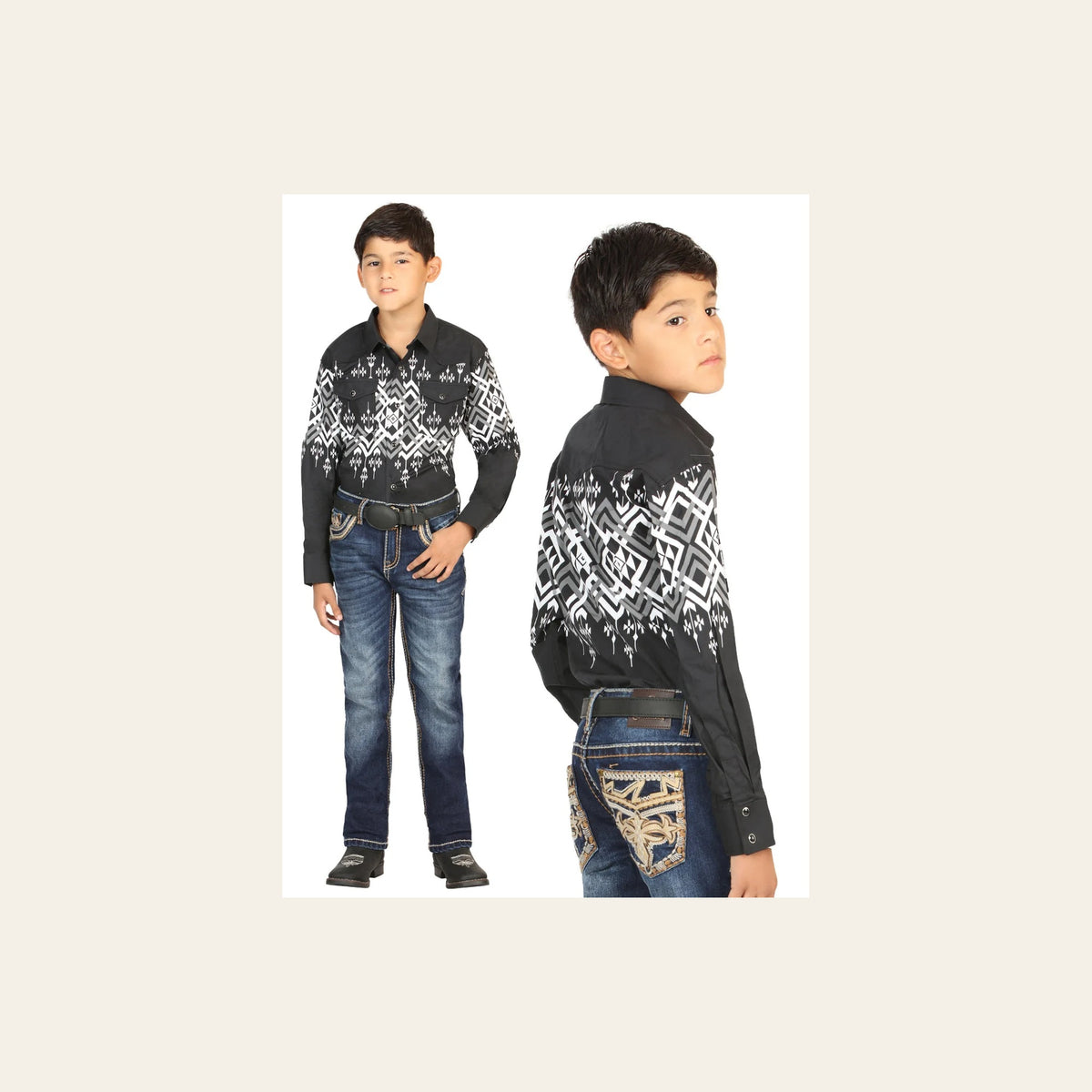 Boys Centenario Premium Bootcut Jeans - Medium Blue Denim 45842 on a warm cream background
