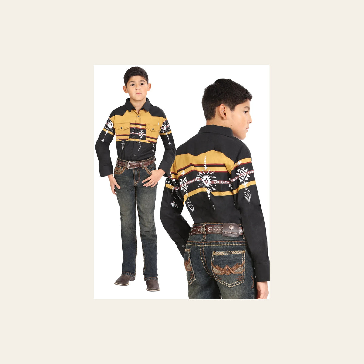 Boys Centenario Premium Bootcut Jeans - Tinted Green Denim 45911 on a warm cream background