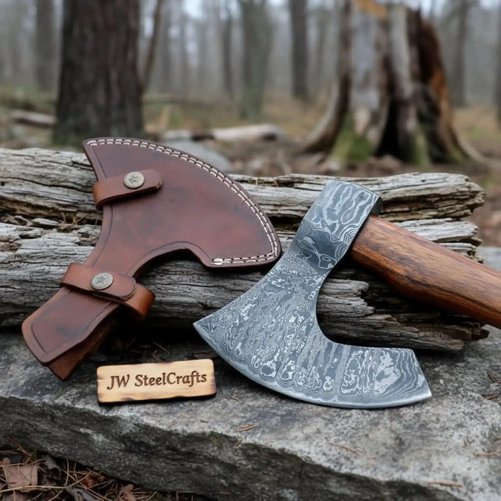 Viking Damascus Bearded Axe with 19 Inch Rosewood Handle
