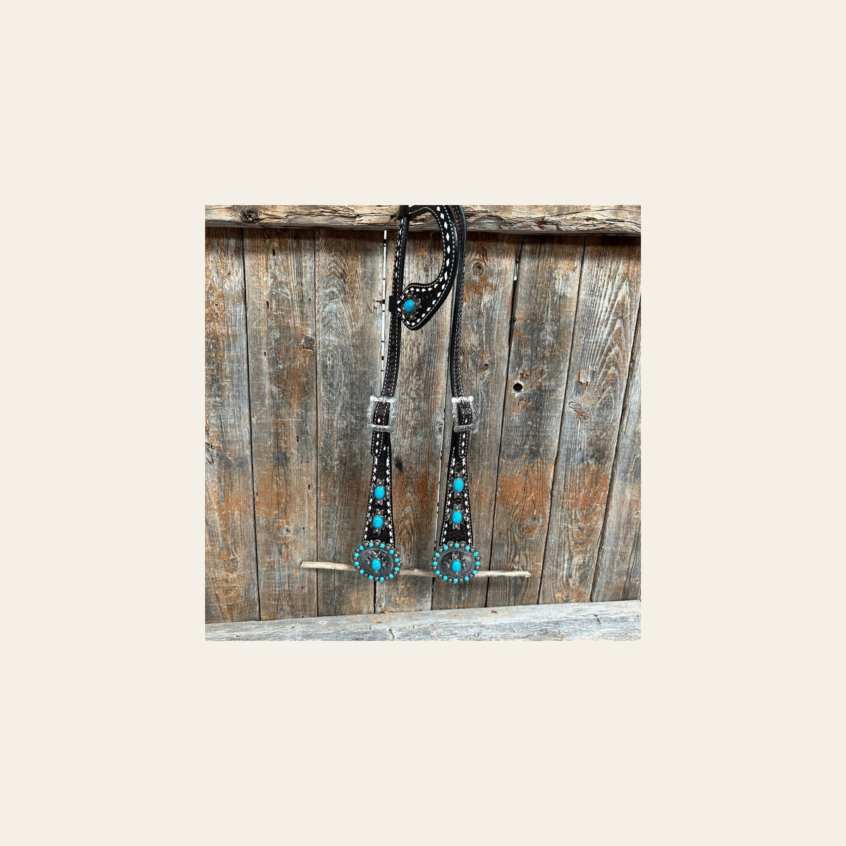 Buckstitch Southwest Turquoise Headstall / Bridle #OE119 on a warm cream background