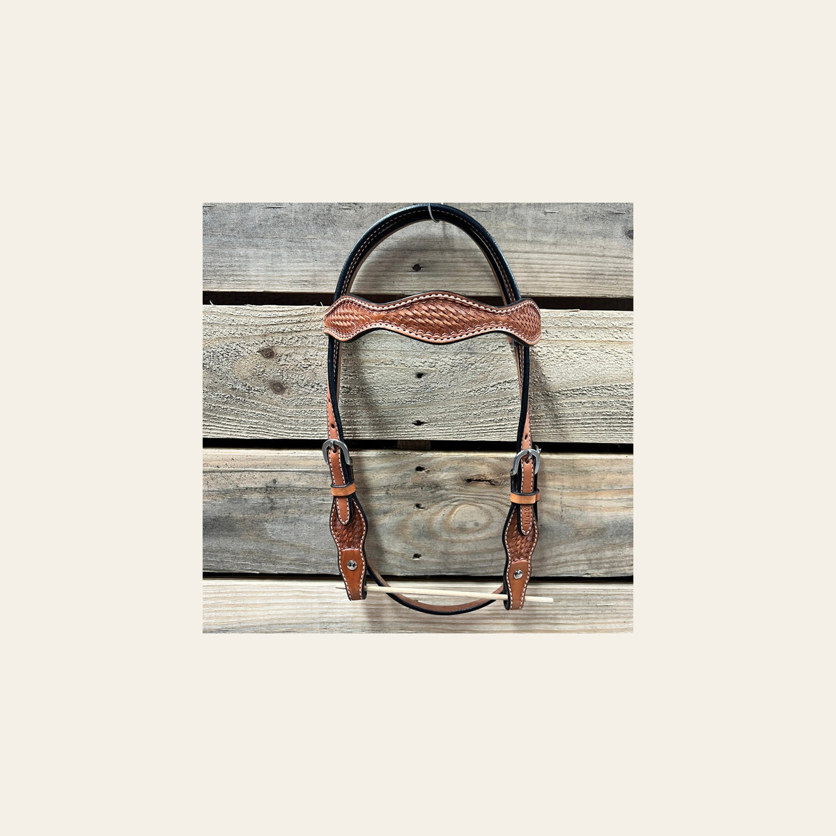 Light Oil Cob - Gag Browband Headstall / Bridle- Short Cheeks on a warm cream background