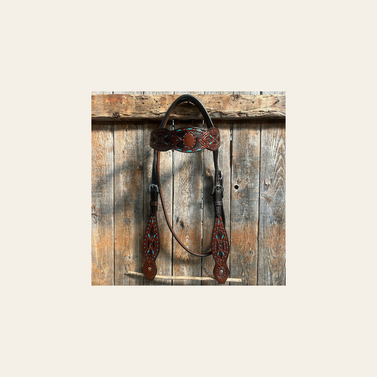 Hand Painted Two Tone Browband Headstall/Bridle #241913 on a warm cream background