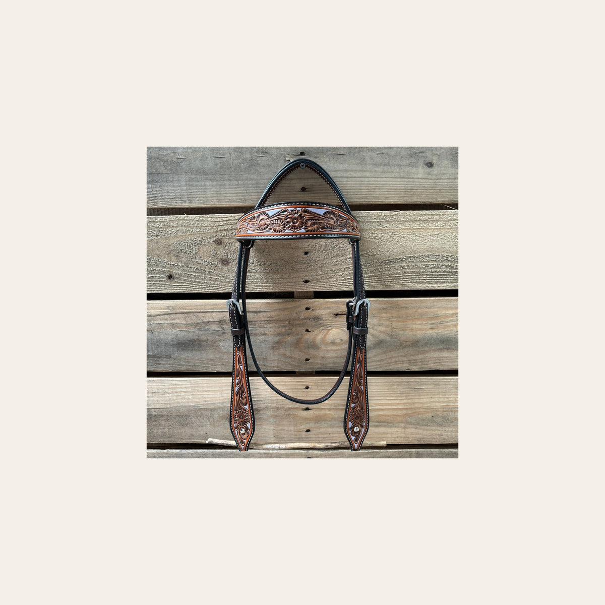 Hand Painted Floral Browband Headstall / Bridle #24380 on a warm cream background