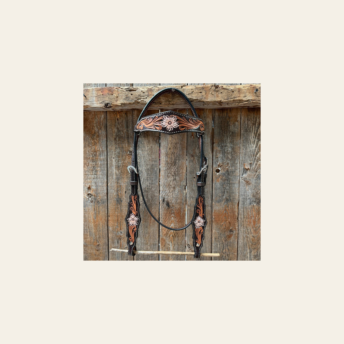 Triple Tone Floral Browband Headstall / Bridle #24376 on a warm cream background