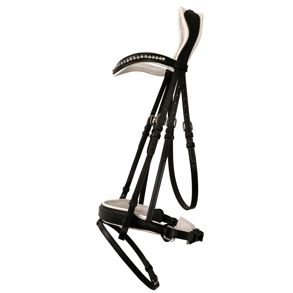 ExionPro Dressage Anti-Pressure Raised Comfort White Padded Clear Bling Bridle by Bridles & Reins