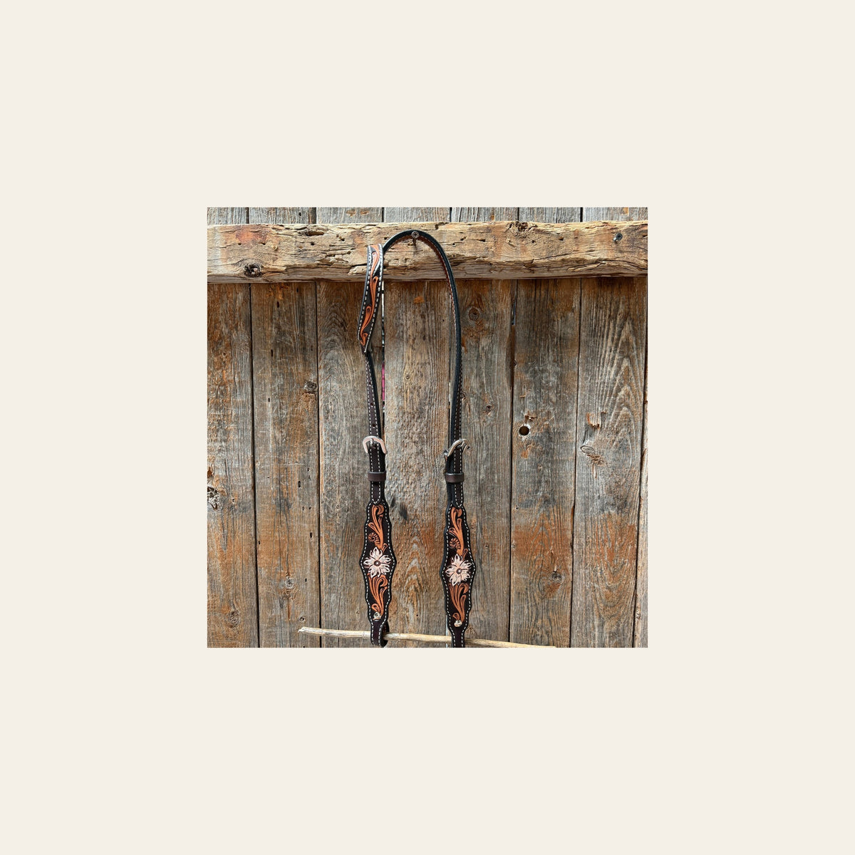 Triple Tone Floral One Ear Headstall / Bridle #24377 on a warm cream background