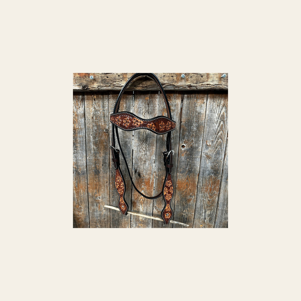 Flower Power Browband Headstall / Bridle #24333 on a warm cream background
