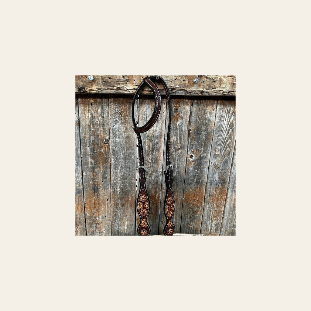 Flower Power One Ear Headstall / Bridle #24334 on a warm cream background