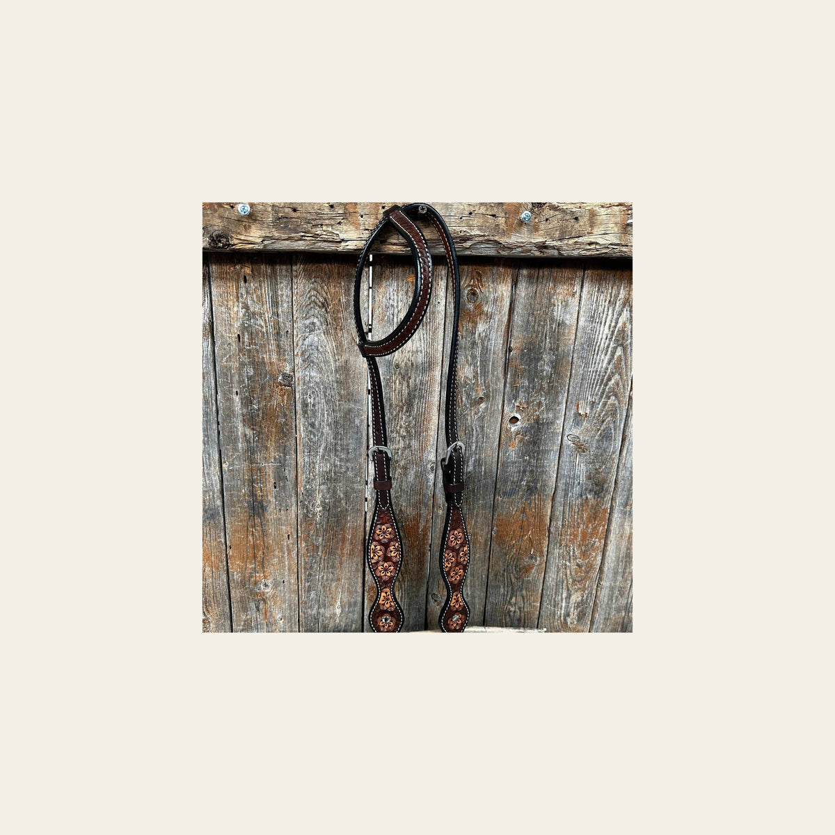Flower Power One Ear Headstall / Bridle #24334 on a warm cream background