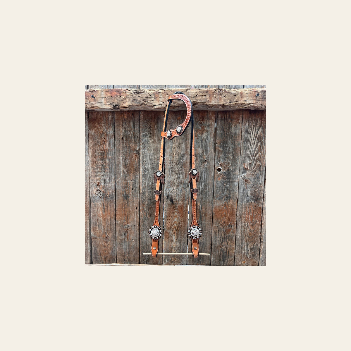 One Ear Headstall / Bridle #OE201 on a warm cream background