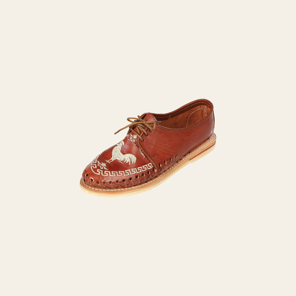 Mexican Artisanal Shoes Leather Honey/Brown 603357 on a warm cream background