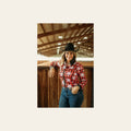 Buffalo Snowflake Performance Rodeo Shirt on a warm cream background