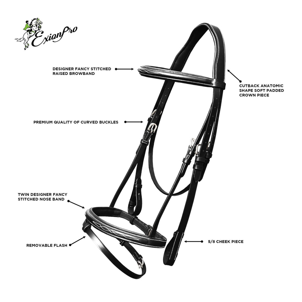 ExionPro Twin Designer Fancy Stitched English Snaffle Bridle with Reins by Bridles & Reins - alternate view 6