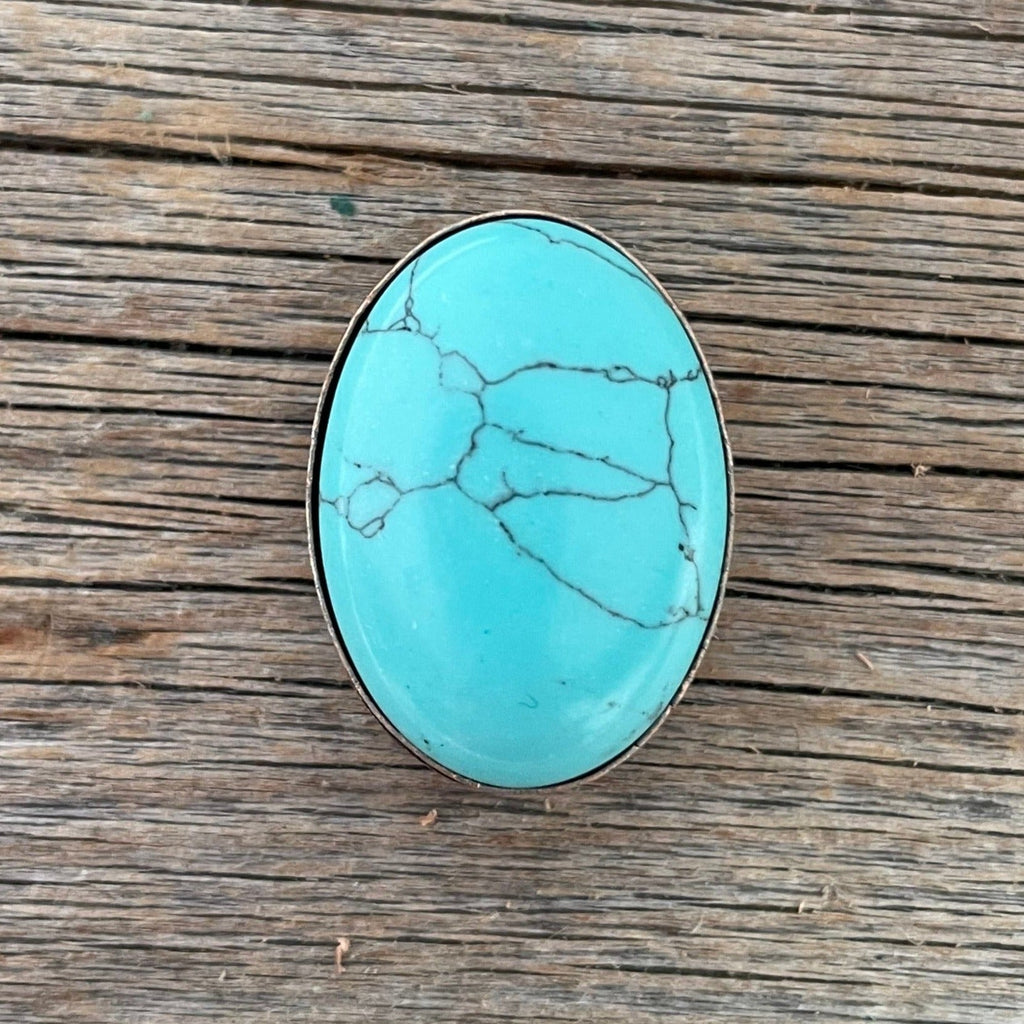 1" Oval Cabochon Stone Concho - Turquoise, Fuchsia, Rust, Blue, Sage, Lapis, White, Green — view 4