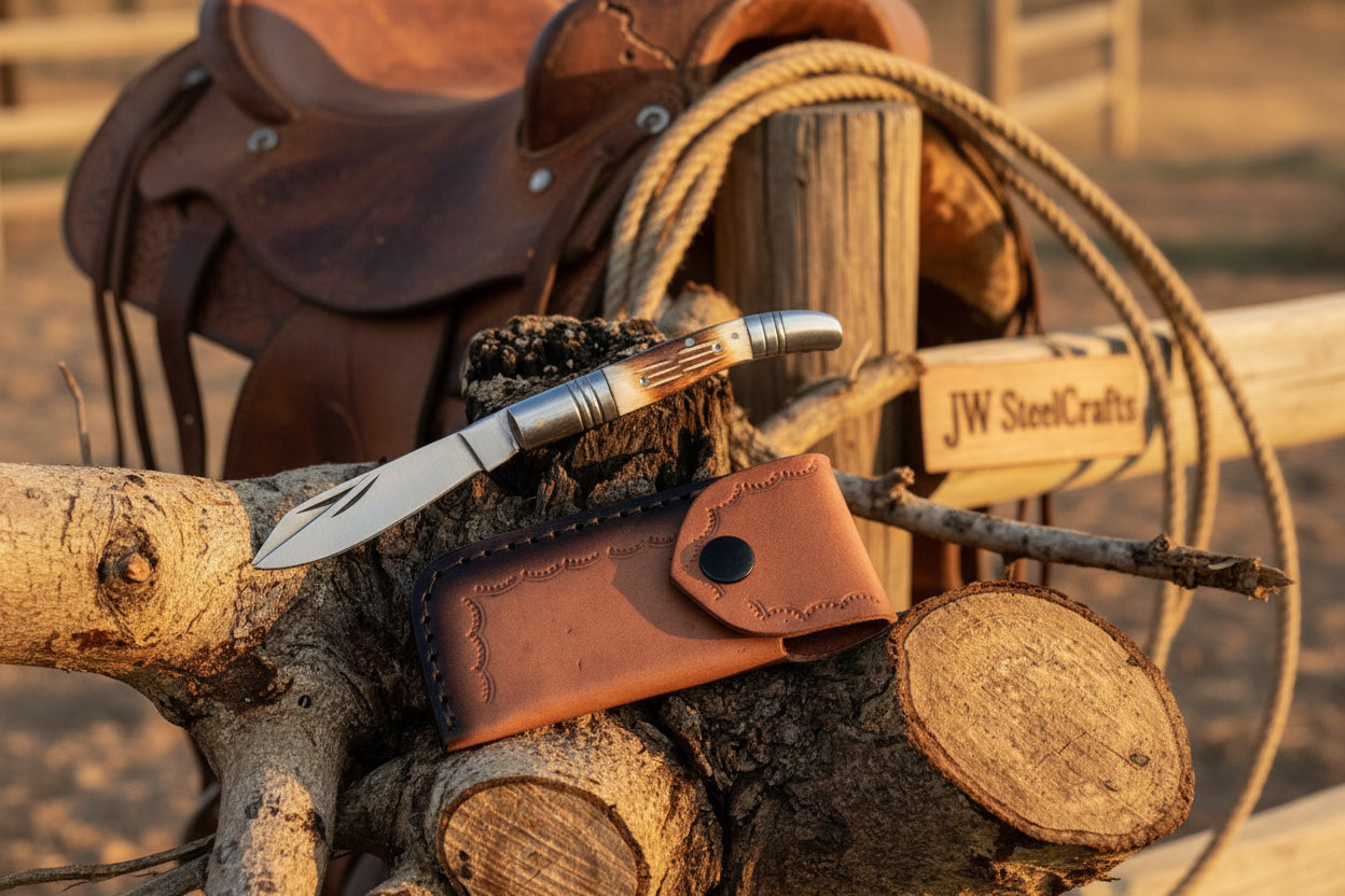 Two-Blade Trapper Knife with Synthetic Stag Horn Handle