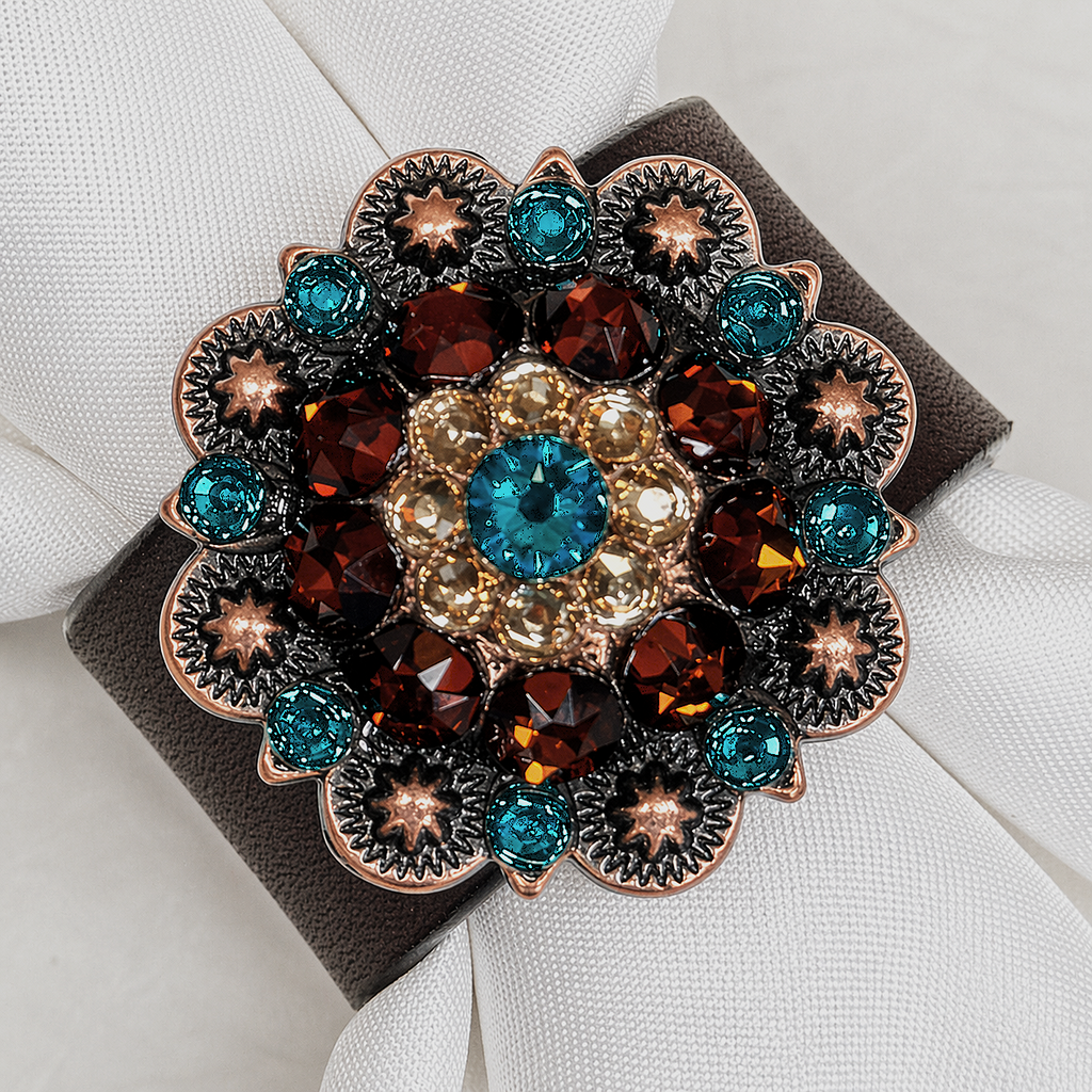 Copper Teal/Champagne/Topaz Crystal Concho Napkin Ring #CNR102 — view 2