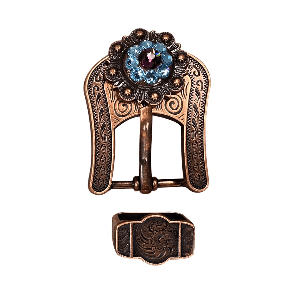 Amethyst & Aqua Copper Buckle Keeper European Crystal Concho