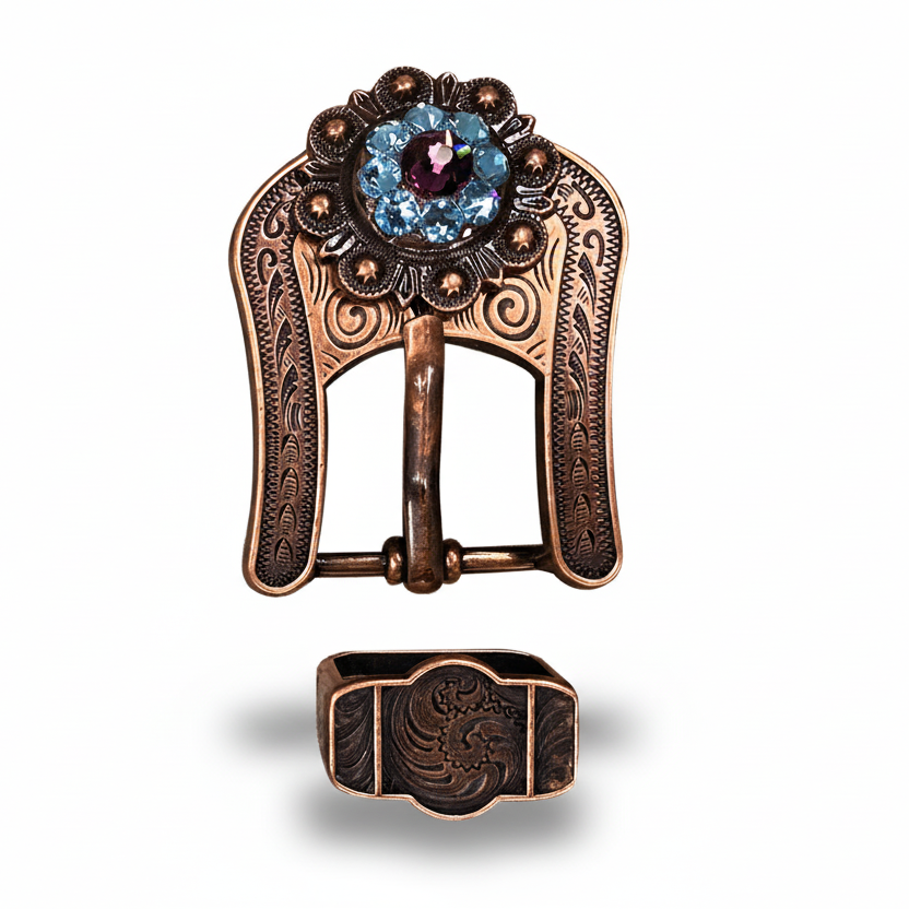 Copper Amethyst - Aqua - Clear Crystal Conchos | Sizes 1"- 3" | Buckles | Saddle Set | Leather Rosettes | Slide — view 7