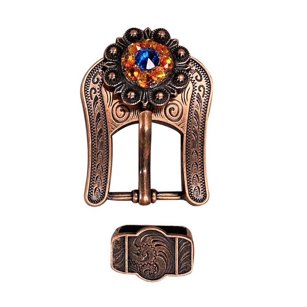 Capri Fire Opal & Teal Copper European Crystal Buckle Keeper Set