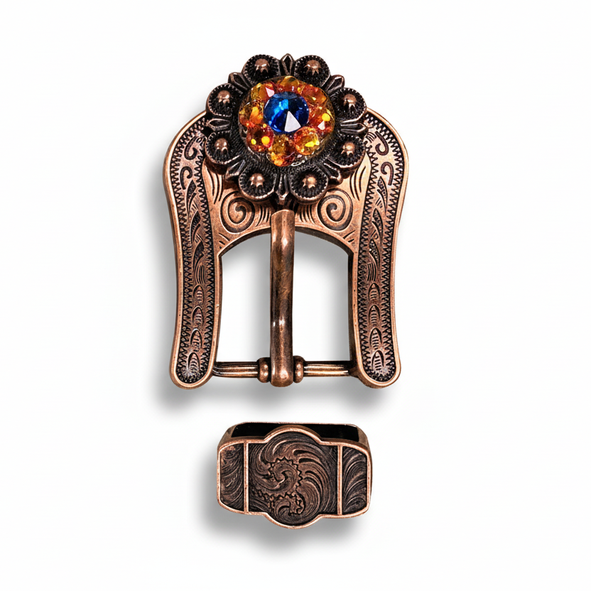 Copper Capri - Fire Opal - Teal Crystal Conchos | Sizes 1"- 3" | Buckles | Saddle Set | Leather Rosettes | Slide — view 7