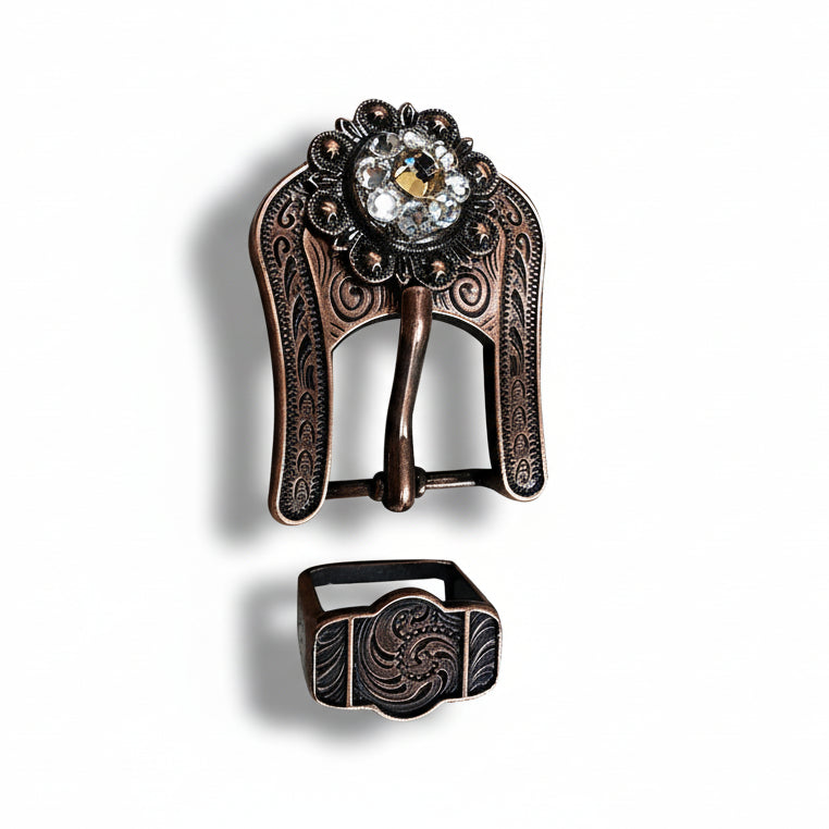 Copper Champagne - Clear Crystal Conchos | Sizes 1"- 3" | Buckles | Saddle Set | Leather Rosettes | Slide — view 7