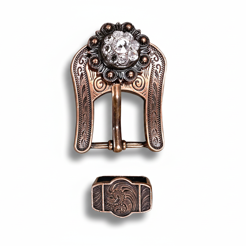 Copper Clear Crystal Conchos | Sizes 1"- 3" | Buckles | Saddle Set | Leather Rosettes | Slide — view 7