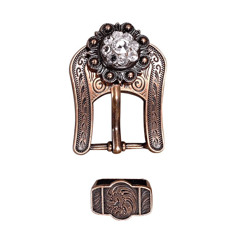 Clear Copper European Crystal Buckle Keeper Set