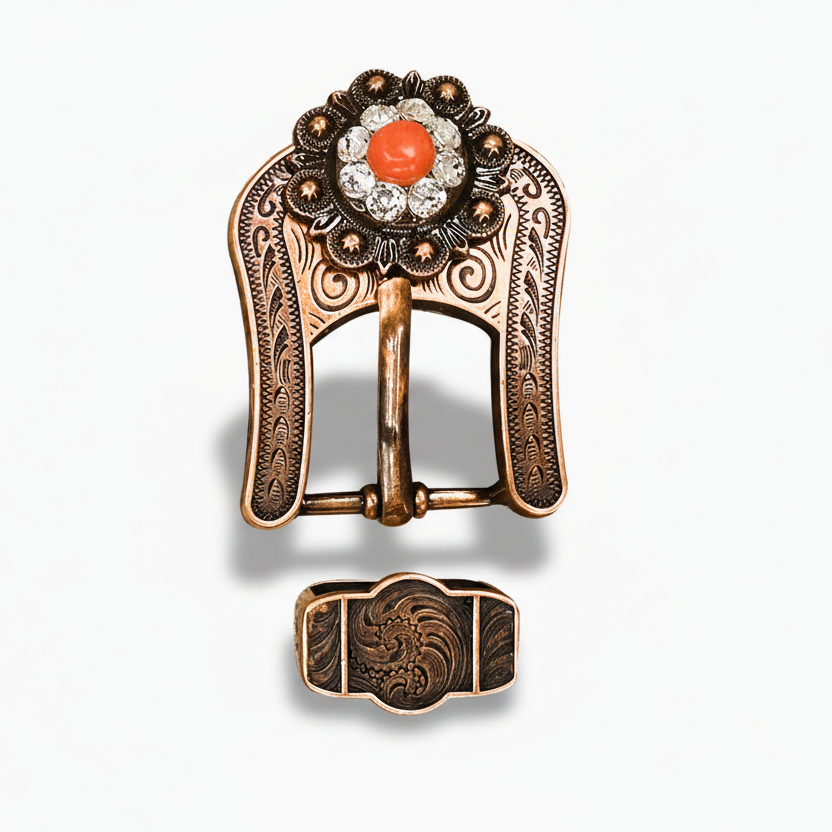 Copper Coral - Clear Crystal Conchos | Sizes 1"- 3" | Buckles | Saddle Set | Leather Rosettes | Slide — view 7