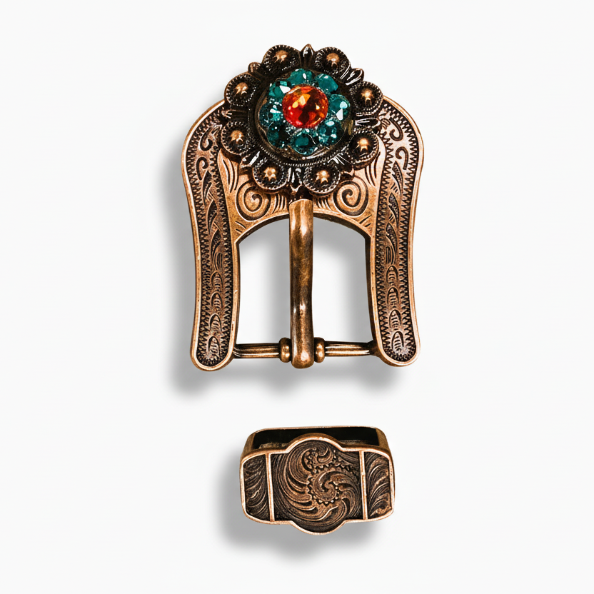 Copper Fire Opal - Teal - AB Crystal Conchos | Sizes 1"- 3" | Buckles | Saddle Set | Leather Rosettes | Slide — view 7