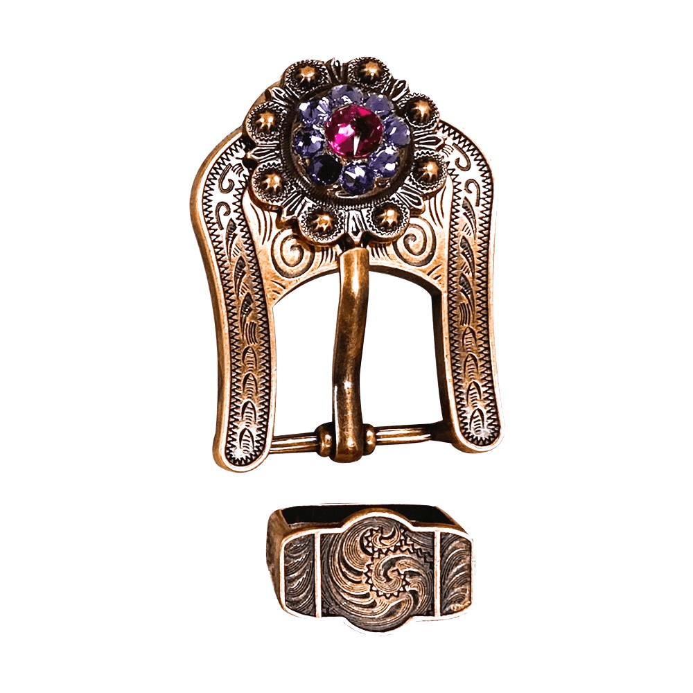 Fuchsia & Lilac Copper European Crystal Buckle and Keeper Set