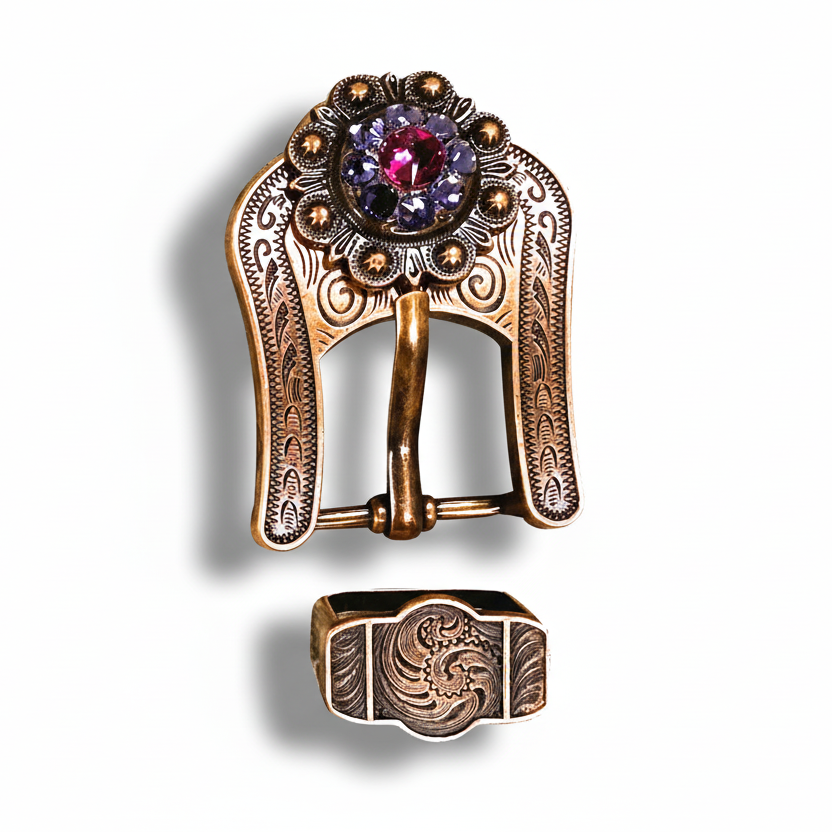 Copper Fuchsia - AB - Lilac Crystal Conchos | Sizes 1"- 3" | Buckles | Saddle Set | Leather Rosettes | Slide — view 7