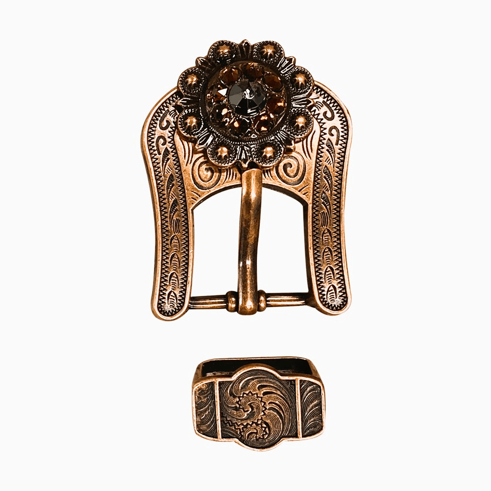 Jet Champagne & Topaz Copper European Crystal Buckle Keeper Set