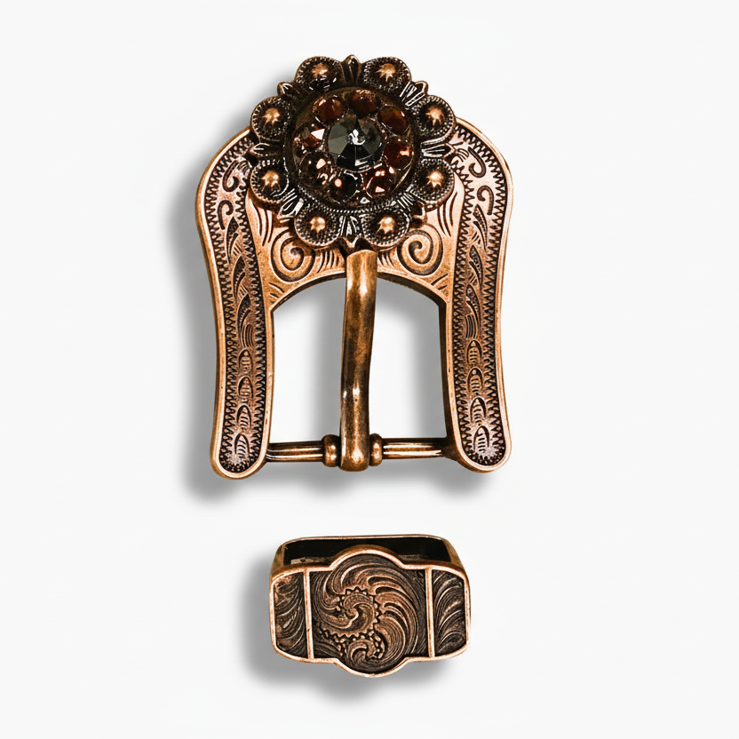Copper Jet - Champagne - Topaz Crystal Conchos | Sizes 1"- 3" | Buckles | Saddle Set | Leather Rosettes | Slide — view 7